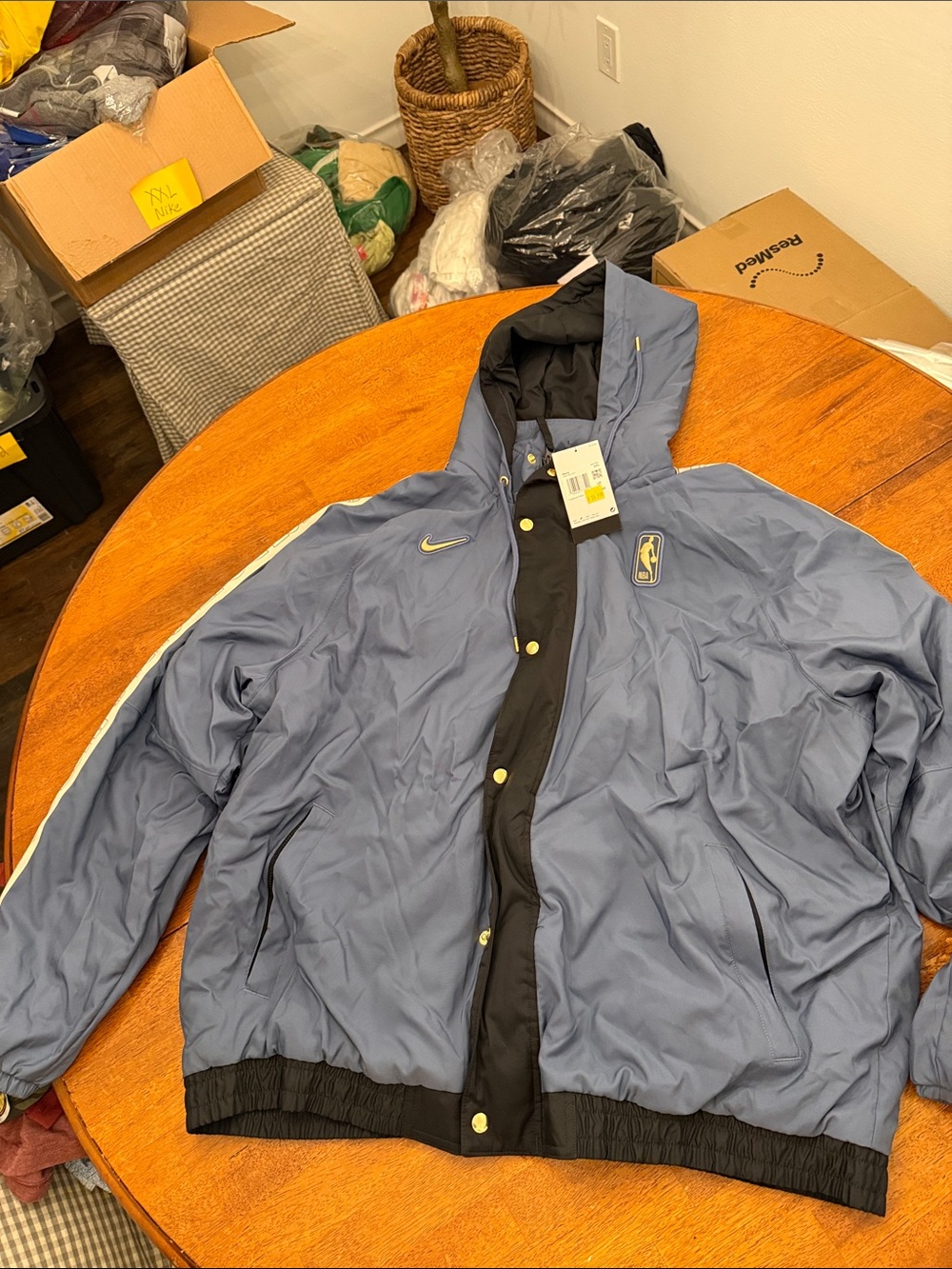 Nike Light Blue Hooded Puffer Jacket with NBA Patch xxl